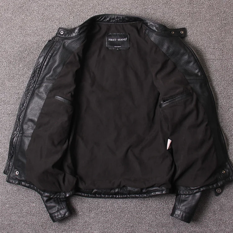 CC Shop Vintage style mens cowhide clothes quality biker leather Jacket fashion black genuine Leather coat homme slim men leather jacket