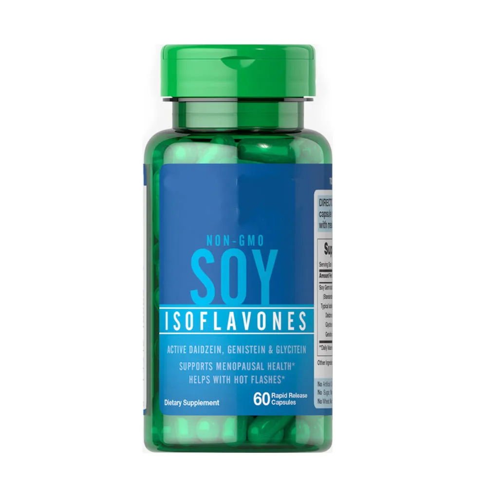 Rapid Release NON-GMO SOY ISOFLAVONES 750 mg Menopausal Hot Flashes Supplement 60 Caps/Bottle |