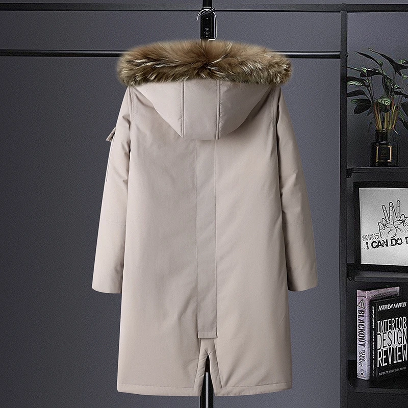 Puffer Winter Jacket Men Long Parkas White Down Parkas Coat Male Fur Collar Thick Warm Jacket Plumifero Hombre Snowing Overcoat