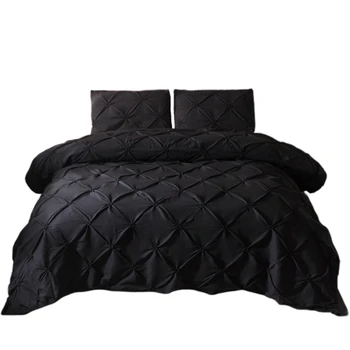 

Luxury Black Duvet Cover Pinch Pleat Brief Bedding Set 3Pcs Bed Linen Set Comforter Cover Set with Pillowcase-Black