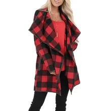 JAYCOSIN Модные женские плед Большой размер лацкан шерстяного пальто с длинным рукавом длинная куртка осень и зима Повседневный стиль