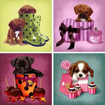 

2020 New 4 Pack Puppy 5D DIY Diamond Painting Kits Full Drill Rhinestone Embroidery Decor