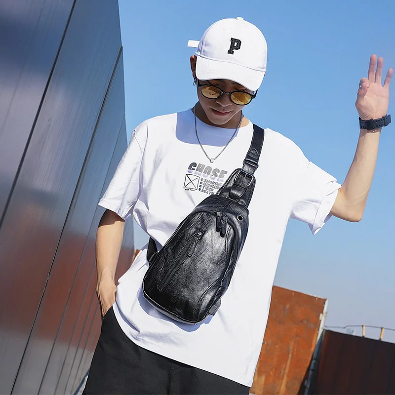 

New leisure chest bag men Korean waist bag leather bag men messenger bag shoulder bag JIULIN