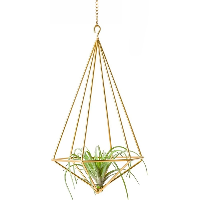 2 Packs Hanging Air Plant Holder Modern Geometric Planter with Chain Tillandsia Container Himmeli Wall Decoration