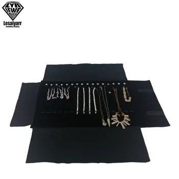 

Fashion Black Velvet Jewelry Roll Bag for Jewellery Pendant Organizer Storage Foldable Bag Portable Necklace Display Cases