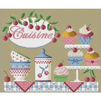 

Cherry with cake patterns Counted Cross Stitch 11CT 14CT 18CT DIY Chinese Cross Stitch Kits Embroidery Needlework Sets