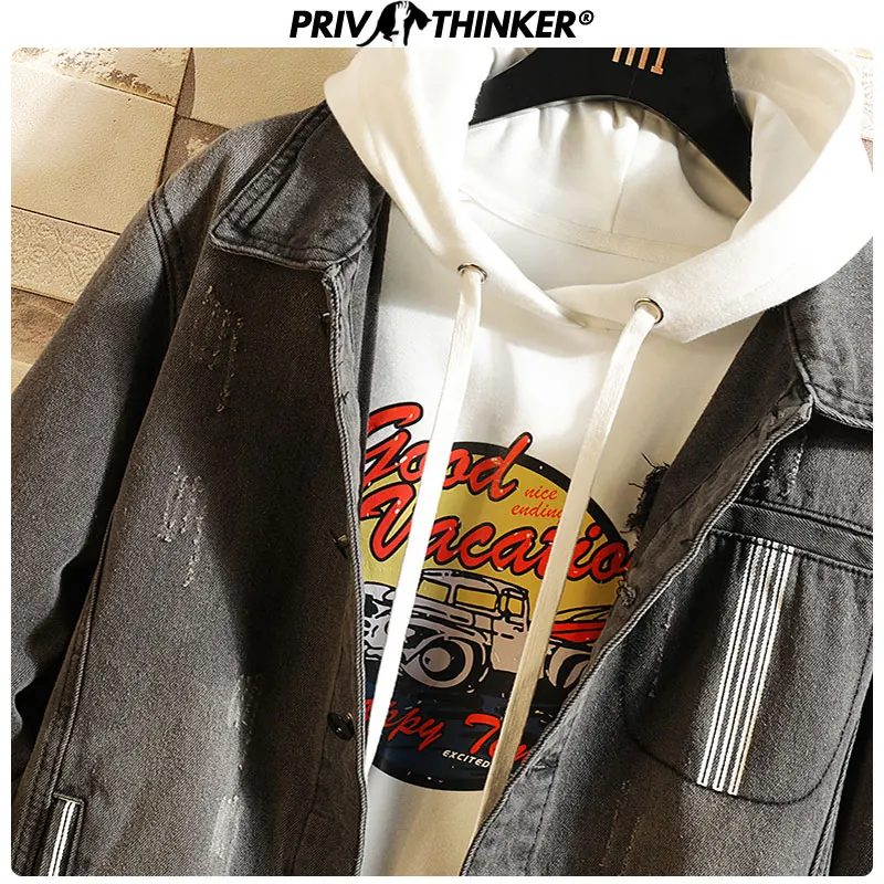 Privathinker, японский стиль, мужские джинсовые куртки, модные полосатые мужские повседневные тонкие пальто, мужские повседневные джинсовые куртки