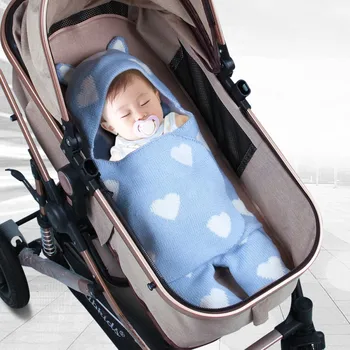 

Newborn Baby Winter Warm Hooded Sleeping Bags Infant Swaddle Blanket Quilt Knit Swaddle Wrap Swaddling Baby Sleeping Bags