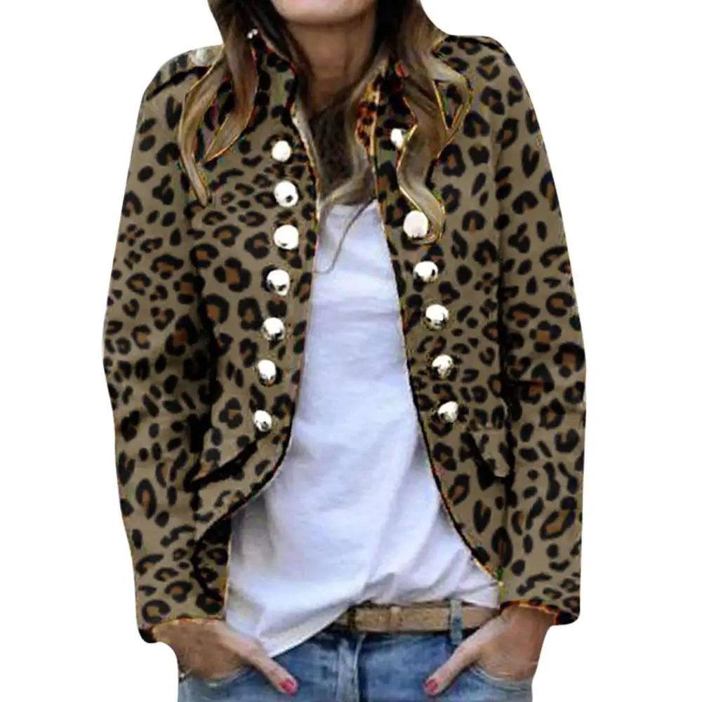 

Women Spring Autumn Leopard print Fashion Button Long Sleeve Blazer Cardigan Female Top Double-Breasted Coat Fashion Clothes
