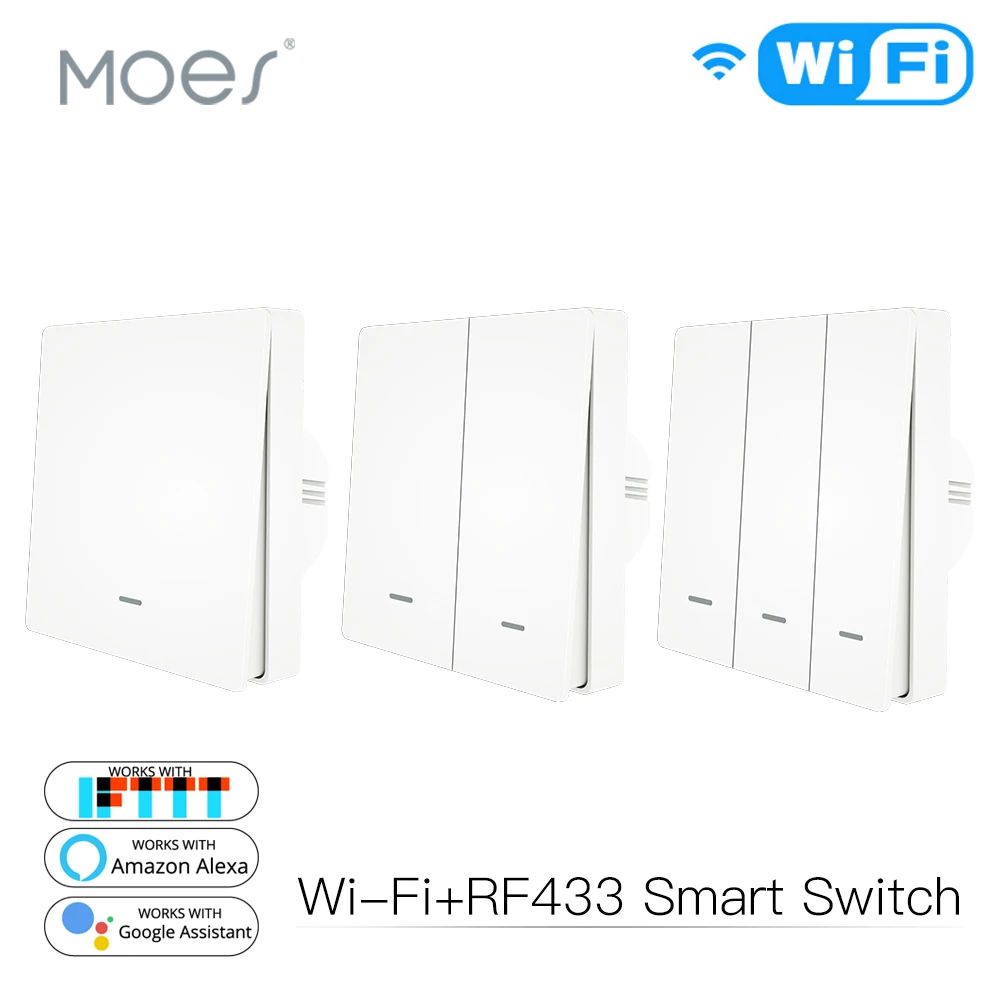 

WiFi Smart Wall Light Switch RF433 Push Button Transmitter Smart life Tuya App Remote Control Works with Alexa Google Home