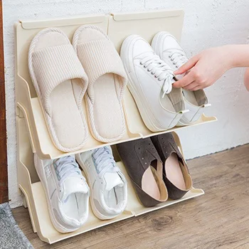 

1/2/4pcs Stackable Space-saving Shoes Shelf Single Layer Plastic Shoe Rack for Home Dorm LB88