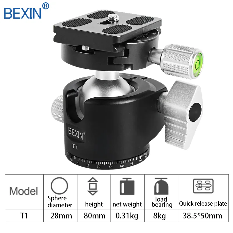 Головка штатива T1 панорамная головка для съемки шариковая головка Низкопрофильная компактная шаровая Головка монопод головки видео крепление для dslr камеры штатив - Цвет: T1