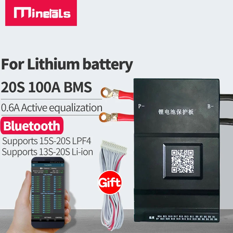 20S BMS 60V LFP4 72V литий-полимерный Смарт bluetooth 100a active Батарея балансировщик для е-байка