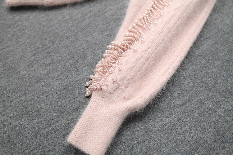 Высококачественный Женский комплект, осенне-зимняя одежда для женщин, свитер с кисточками и бисером+ фатиновая сетчатая юбка до середины икры, Женский комплект
