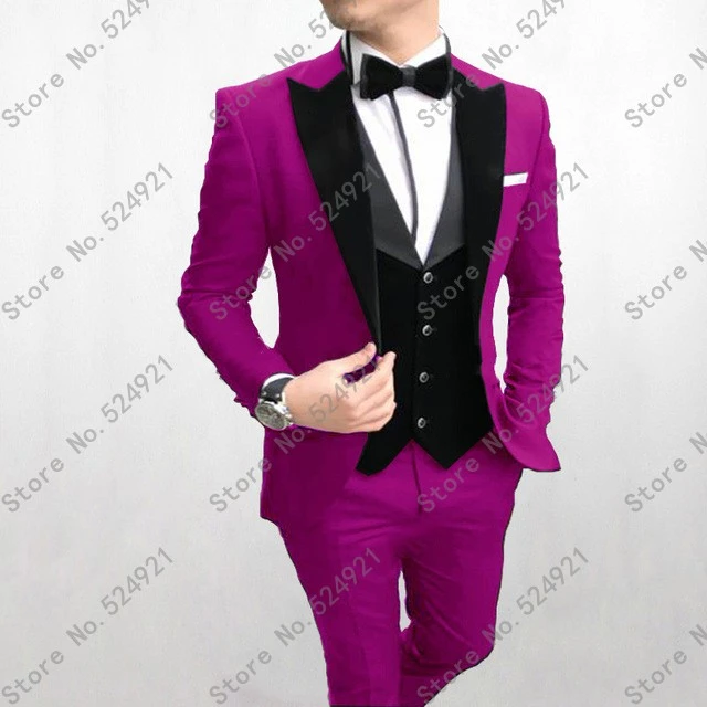 Men's Fuchsia ~ fuschia ~ hot Pink Tuxedo Patterned 4-piece Dress Tuxedo Wedding Vest ~ Waistcoat ~ Waist coat Set Buy 10 of same color Tie For $25 Each - Men's Neck Ties - Mens Dress Tie - Trendy Mens Ties