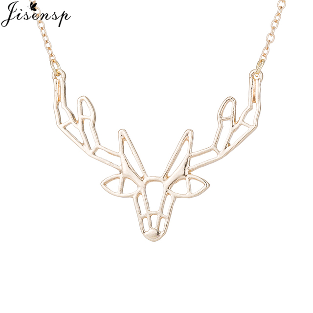 Trendy Origami Antler Pendant Necklace Retro Elk Deer Horn Necklace Choker Fashion Jewelry for Women Men Christmas Gift