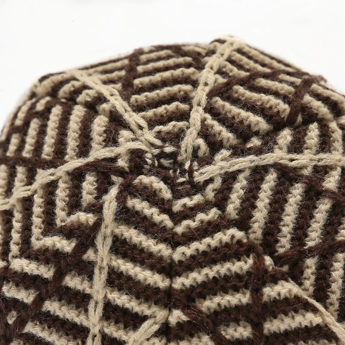 Male Ma'am Set Head Cap Color Mixing Grid Diamond Increase Down Knitting Wool Hat Earmuffs Heap Hat