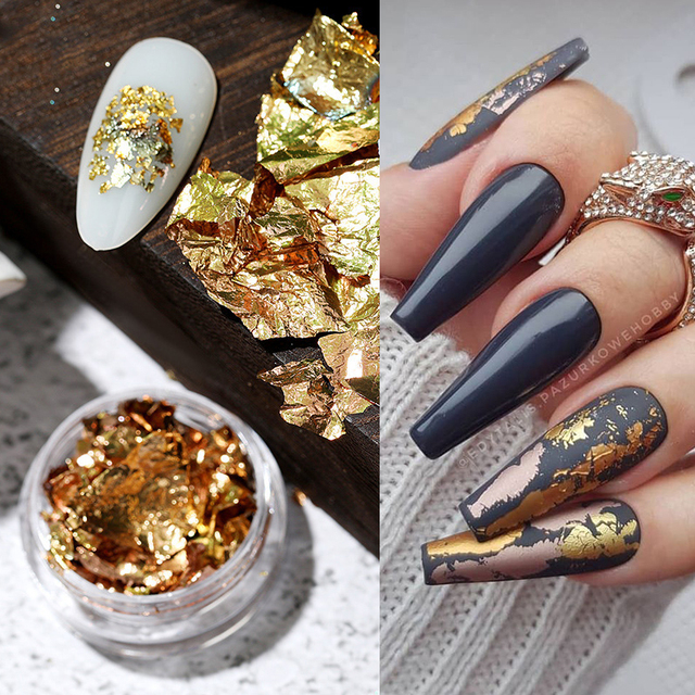 Foil Sequins For Nails Gold Silver Irregular Glitter Flakes Mirror Chrome Powder Manicuring Winter Decorations
