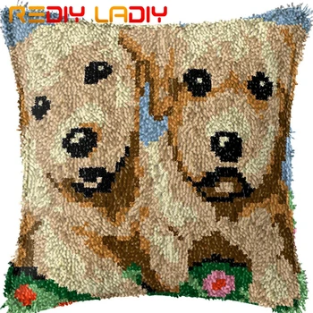 

Latch Hook Kit Make Your Own Cushion Animals Puppies Crocheting Pillow Case Set DIY Latch Hook Cushion Cover Yarn Hobby & Crafts