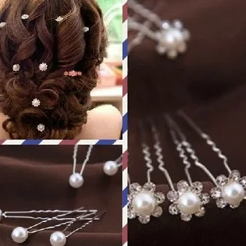 

20Pcs Wedding Bridal Flower Hairpin Stick Faux Pearl Crystal Hair Pins Clips Bridesmaid Wedding U-shape Hairpins Princess Match