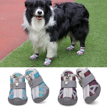 

4Pcs Dog Reflective Breathable Mesh Shoes Soft Bottom Anti-slide Shoes For Small Dogs For Hot Pavement Paw Protector Pet Supplie