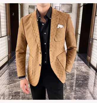 

British Style Printed Blazer Masculine Jackets Shawl Collar Wedding Groom Tuxedo Singer DJ Costume Slim Fit Suits 3 Colors