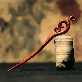 

Rongyixiang Honey Runyu Leaflet Red Sandalwood Hairpin Woman Antique Concise Hanfu Disc Hair Lover Boxing Things Sandalwood