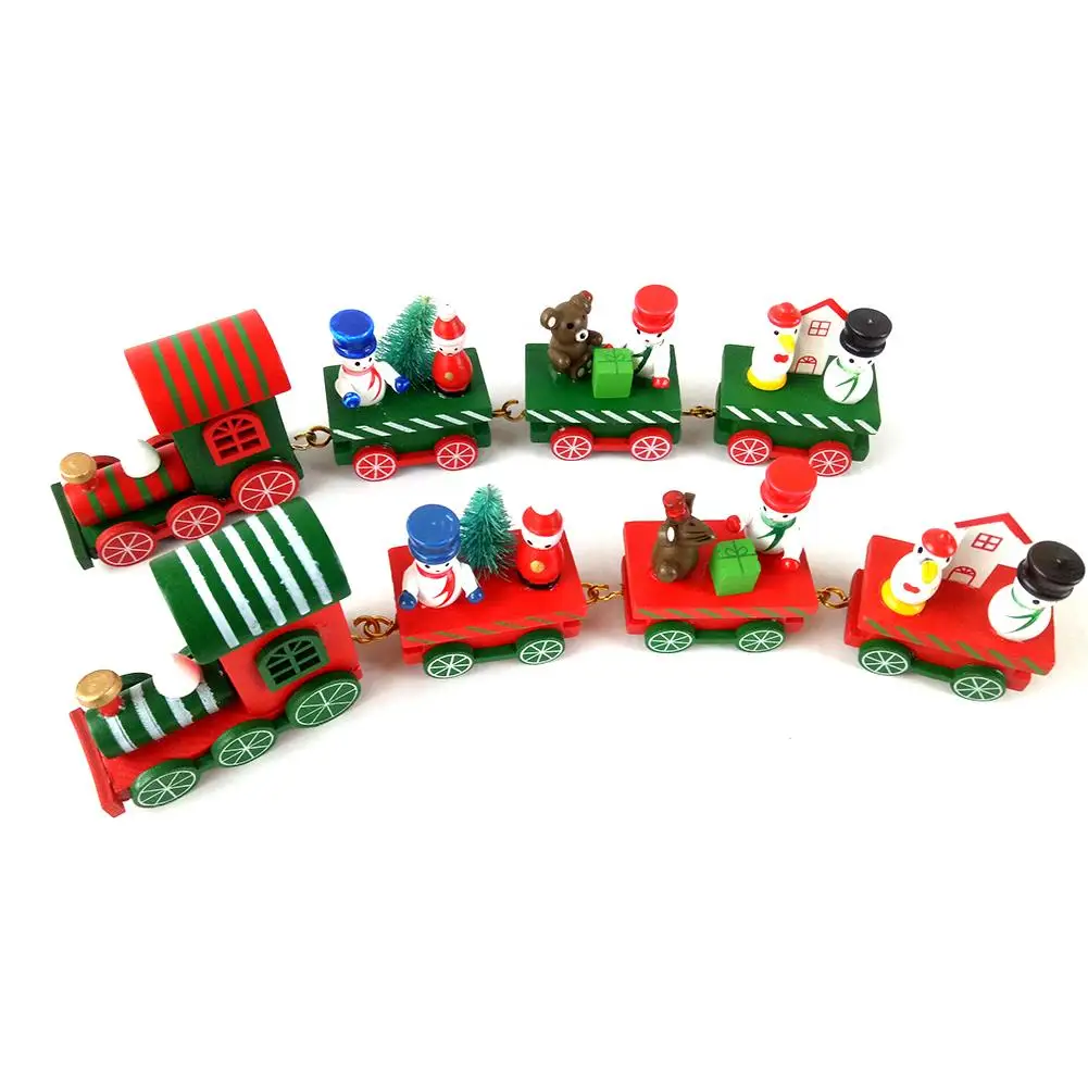 Christmas Decoration For Home Four-section Small Wooden Train Cartoon Children's Gift Window Ornament