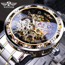 Winner прозрачные модные бриллиантовые светящиеся шестеренки для мужчин t королевский дизайн мужские топ брендовые роскошные мужские механические наручные часы с скелетом