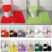 

YJFASHION Bathroom supplies soft solid color toilet bath three-piece bathroom Toilet Seat Cushion U-shaped Floor Mat Door Mat
