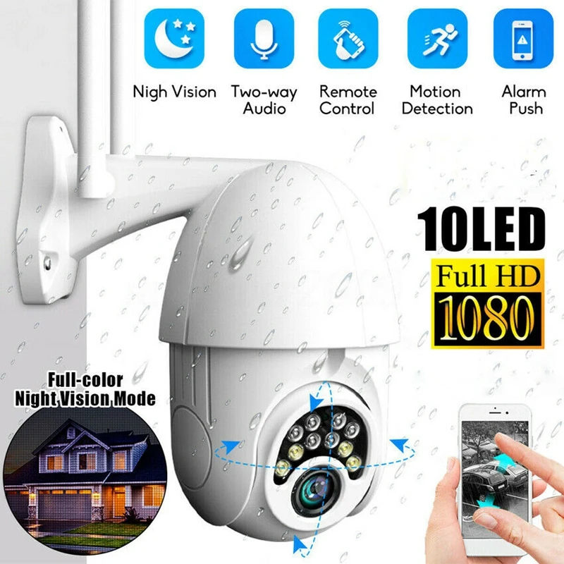 

1080P 10 Led PTZ IP Camera Wifi Outdoor Dome Wireless Wifi Security Camera Pan Tilt Zoom Network CCTV Surveillance EU Plug