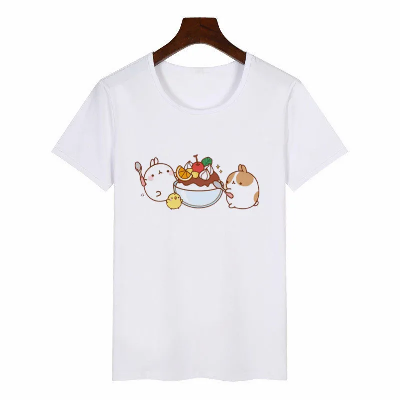 P634-11-white Новая Летняя женская футболка Molang and Piupiu, футболки с графикой, женские футболки в японском стиле Харадзюку, аниме, женская верхняя Эстетическая одежда - Цвет: P634-11-white
