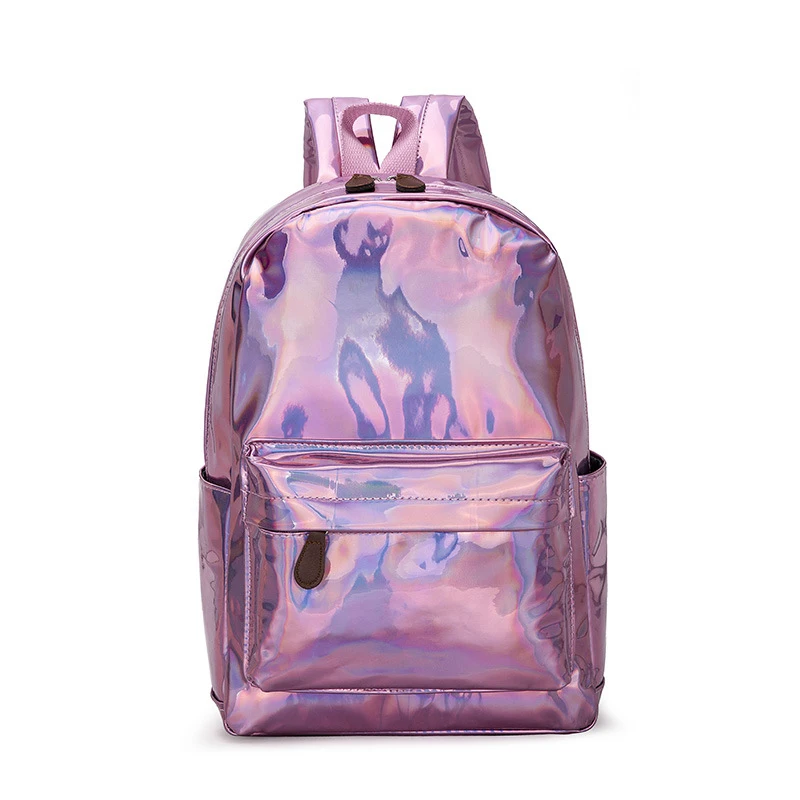 Female Holographic Backpack Women Soft Laser PU Leather Travel Backpacks Silver Hologram School Bags For Teenager Girls