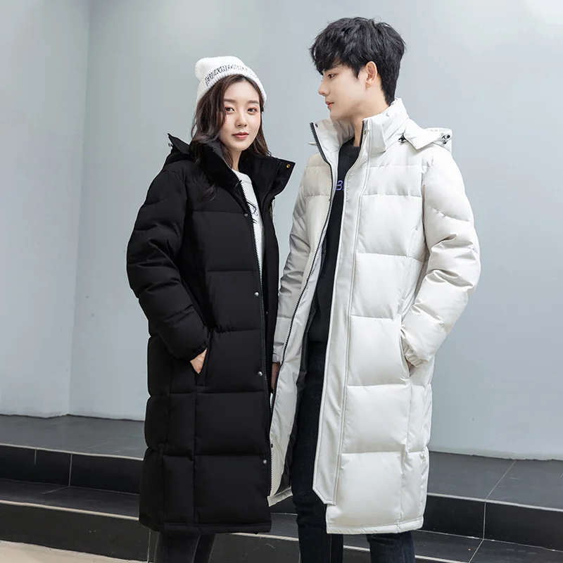 Fashion Winter Down Jacket Men 2023  Warm Thicken Black Coat Male Hooded Couples Long Parkas Loose Black Duck Down Coats