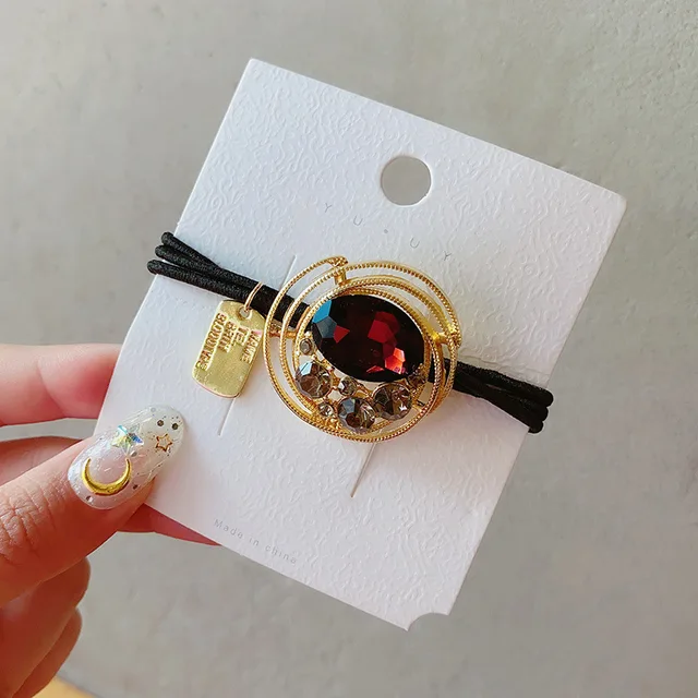 Fashion Rhinestone Hair Bands Hair Scrunchies Women Elastic Hair Bands Ties Rope Bands Ponytail Bands Hair Accessories F118 Champagne