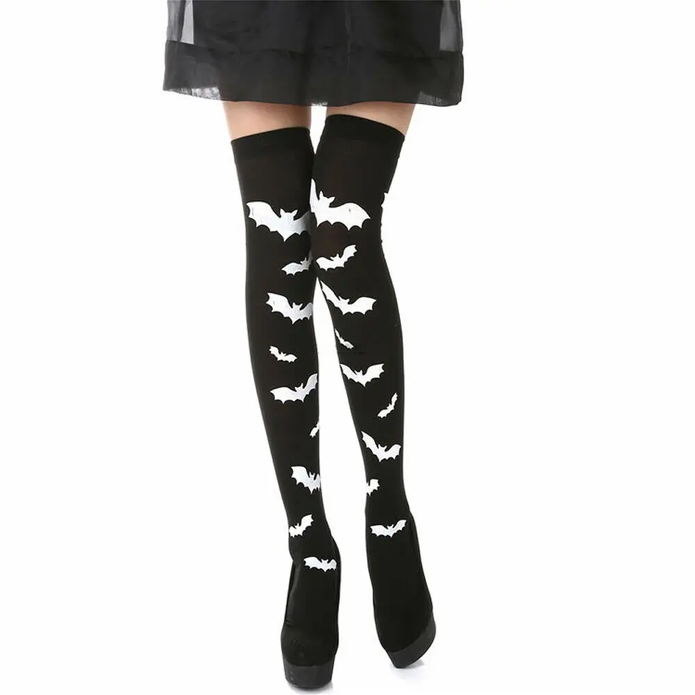 5 стилей, колготки для девочек на Хэллоуин, чулки, белые чулки с изображением ведьмы, скелета кости ног, черные длинные чулки выше колена - Цвет: 1