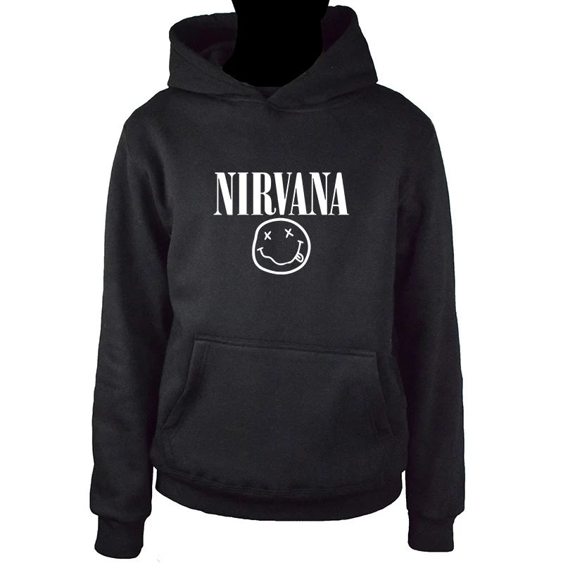 Новинка, осенняя и зимняя теплая толстовка Nirvana, Мужская/Женская модная Толстовка в стиле хип-хоп+ брюки, костюм из 2 предметов - Цвет: Black-B