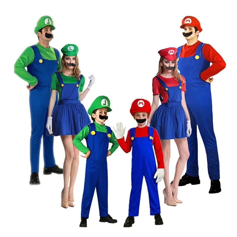 

Self-produce Cosplay Super Mario Costume Adult Or Kids Halloween Costumes Funny MARIO & LUIGI Brother Costume For Children Gift