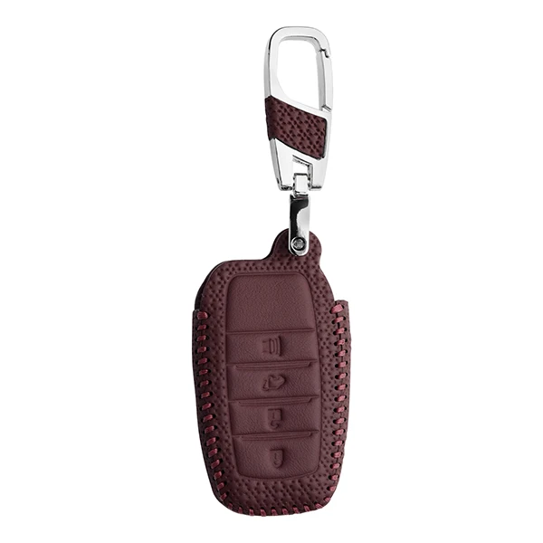 Leather Car Key Cover for Toyota Prado Camry Rav4 Fortuner Highlander 4 button Remote Case Keychain Keyless Replacement Shell - Color Name: Wine red
