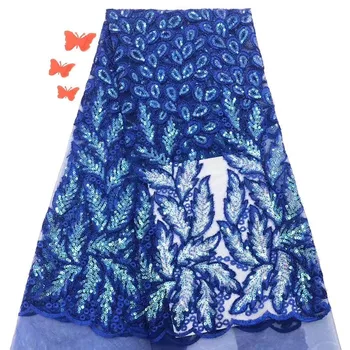 

Beautiful 2020 Blue Nigerian Laces Material African French Net Lace Fabric Embroidery Sequence Lace Fabric For Wedding Dresses