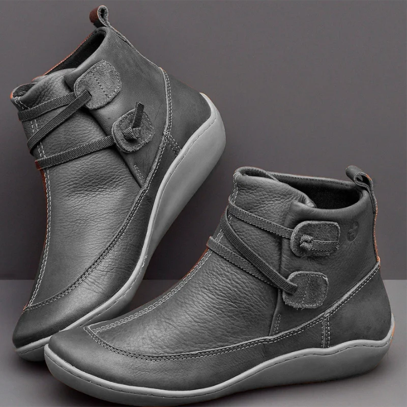 gray STS/женские ботинки; Осенняя кожаная обувь на плоской подошве; модные короткие Ботинки martin; Женская Повседневная нескользящая обувь в стиле ретро; Zapatos De Mujer - Цвет: gray