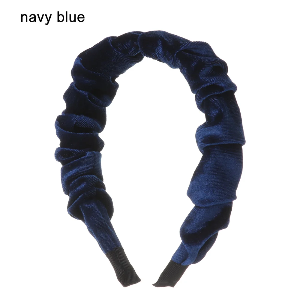 B-navy blue Модные толстые бархатные повязки на волосы для женщин и девушек, губчатая повязка на голову, модный элегантный обруч для волос, головные уборы, широкие пластиковые аксессуары для волос - Цвет: B-navy blue