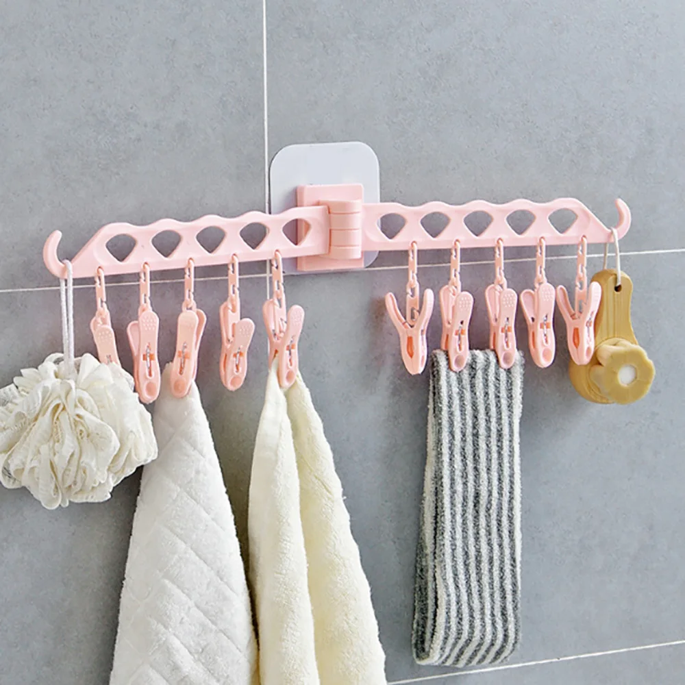 1pcs Rotating Portable Foldable Clothes Rack Socks Drying Cloth Hanger Wall Mount Punch-Free Rack Travel Folding Hanger Clips
