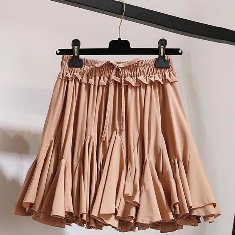 White Black Chiffon Summer Shorts Skirt Women Fashion Korean High Waist Tutu Pleated Mini Sun School Skirt Female - Цвет: Розовый