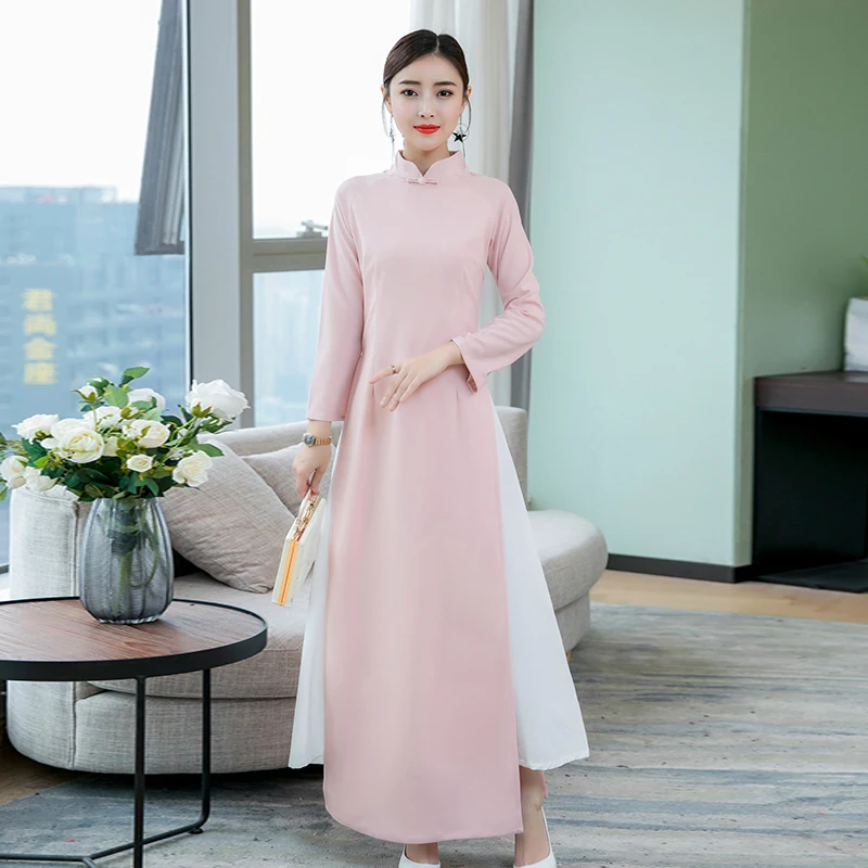 ao dai японское хлопковое женское платье-Ципао ao dai yukata высокого класса из Вьетнама aodai - Цвет: color2