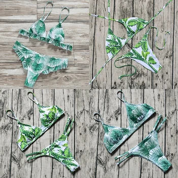 

IMANFive Sexy Swimsuit Female Bikini 2019 New Arrival Beach Leaf Print Patchwork Low Waist Swimwear Women Brazilian Biquini