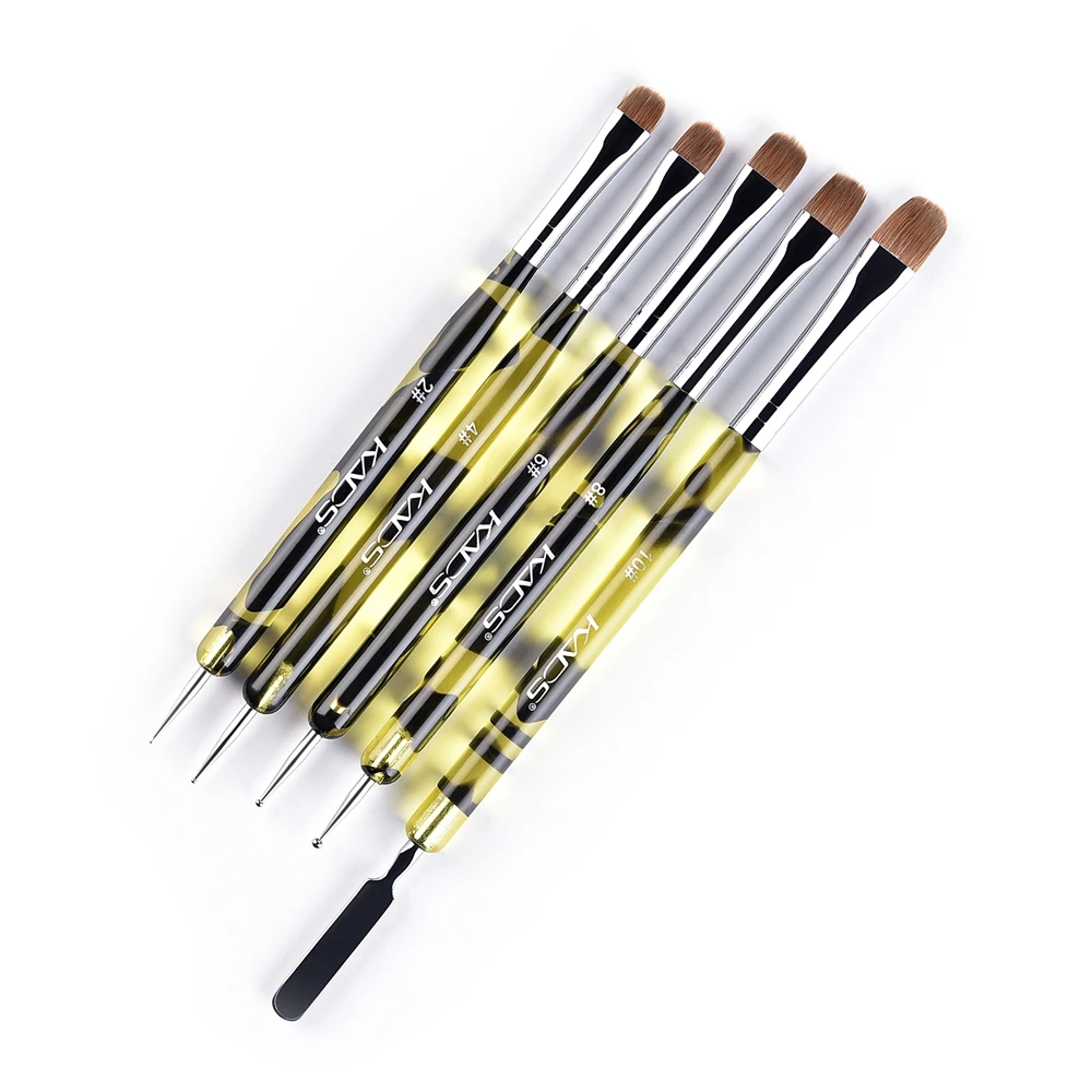 KADS 2 Way Kolinsky Brush Acrylic Professional French Manicure Brush Nail Art Brush Nail Dotting Pen Stirring Rod Stick 2-10# 6
