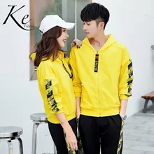 KE пары осенний спортивный комплект Желтый унисекс для мужчин и женщин спортивный костюм для мужчин и женщин студентов 2 шт. большой размер плюс Экстра 4XL куртка брюки f