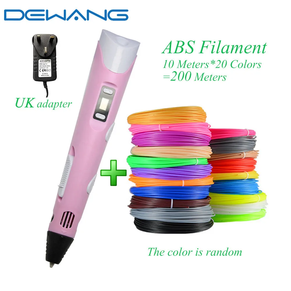 ABS-200M-BLUE-UK DEWANG, 3d ручка, волшебная ручка, рождественские подарки на день рождения, 3d Ручка для печати, ЖК-экран, PLA ABS, нити, печать, 3d КАЛЕМ, гаджет - Цвет: ABS-200M-BLUE-UK