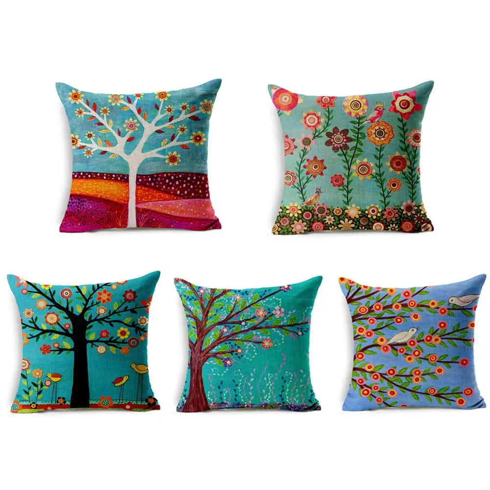 

Plants Pattern Pillowcase Cotton Linen Throw Pillow Covers Artist Flower Fabric Decorative Pillow Cases